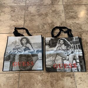 2 GUESS Monochrome Tote Bags with Red Logo Reusable shopping bag